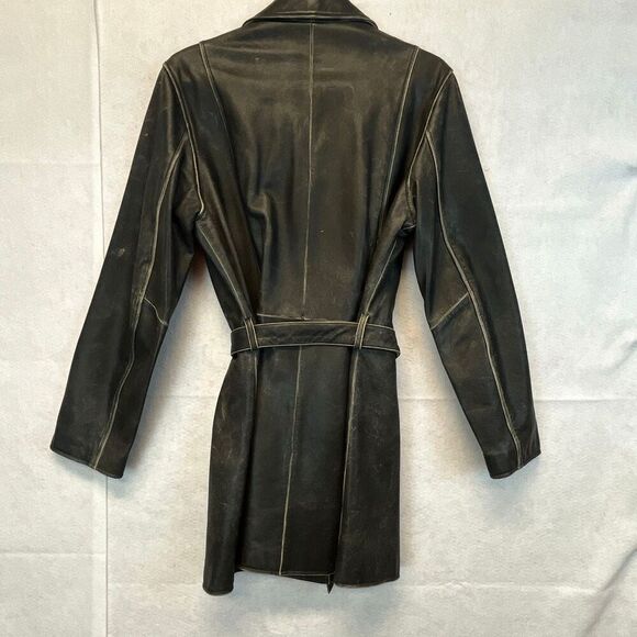 WILSONS LEATHER Maxima Jacket Women’s Large Black Button Up Belted Trench Long - Picture 9 of 11